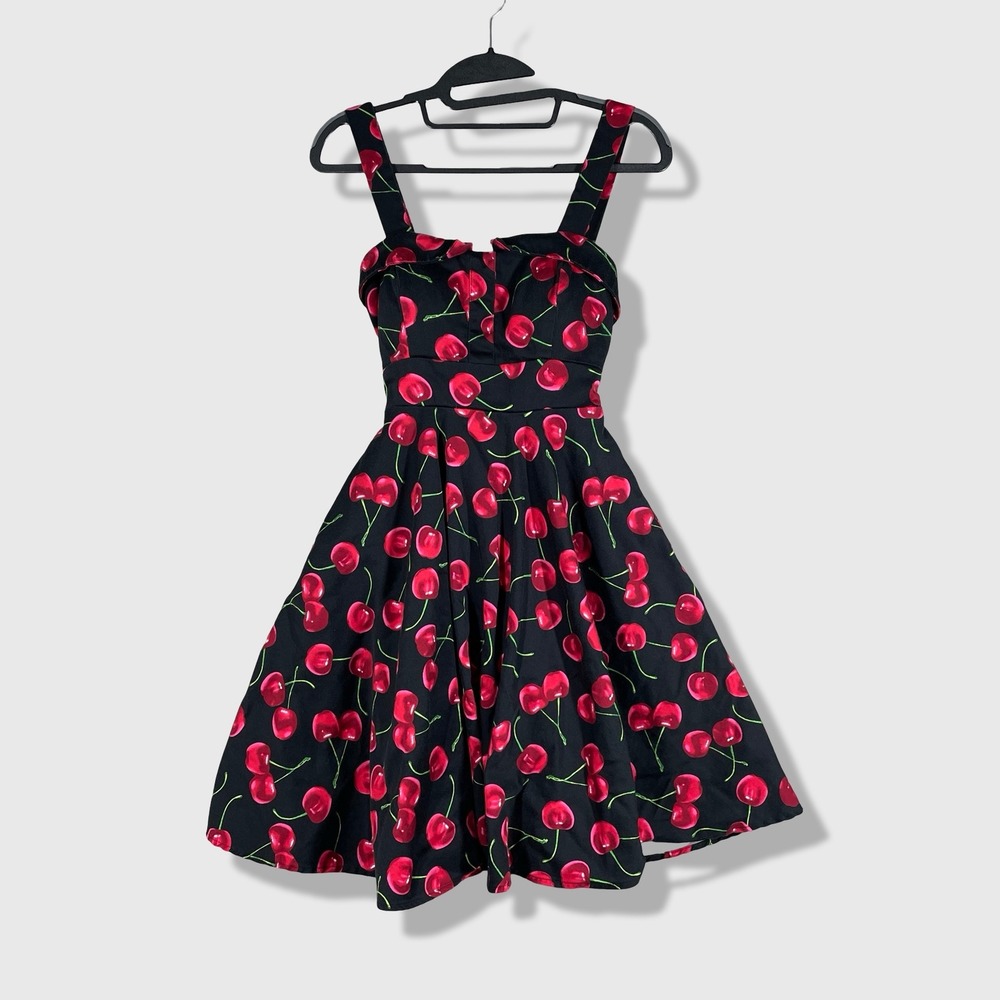 Eva Rose Cherry Print Dress Womens S Black Rockabilly Pinup Retro 50s Style